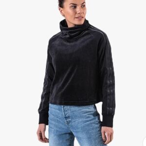 Adidas velour cowl neck black pullover long sleeve sweater velvet